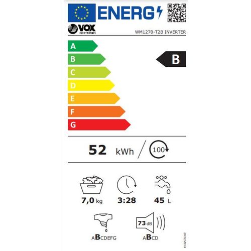 Vox WM1270-T2B INVERTER veš mašina, kapacitet 7 kg, 1200 rpm, dubina 52.7 cm, bela boja slika 5