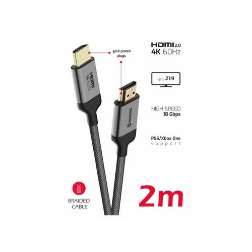 SWISSTEN kabel HDMI 2.0, 60Hz, 18GB/s, 4K, do 21:9, 2m, pozlaćeni konek, crni slika 2