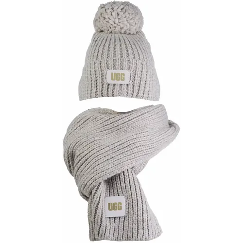 Ugg chunky rib knit beanie pom set 21883-lgry slika 1