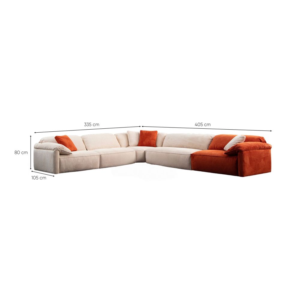Ugaona Sofa Flamingo Corner 2 (L1+O1+C+O2+1,5R) - boje: krem narančasta slika 9