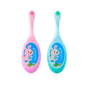 Brush-Baby Dječija četkica za zube FlossBrush 0-3 godine - Roza/Tirkiz, 2kom