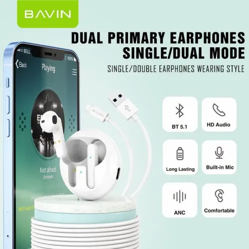 Bavin Earbuds Wireless slušalice + kabl type-C bela slika 3