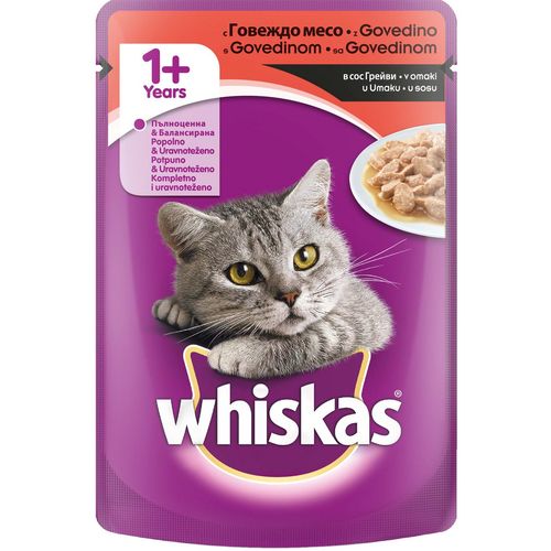 WHISKAS Vrećica za mačke Govedina u umaku, potpuna hrana s govedinom, 100 g slika 1