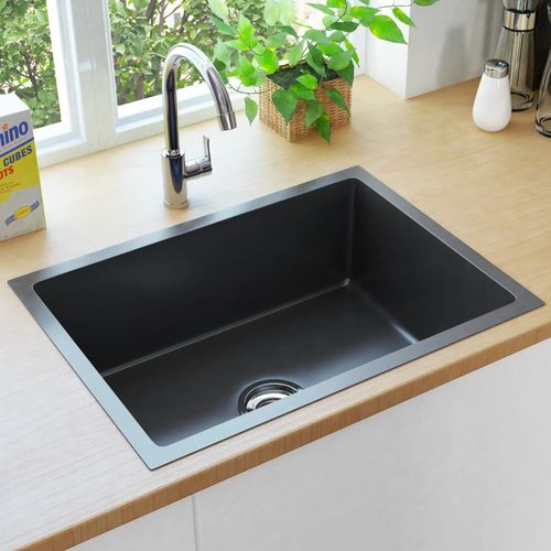 Ručno rađeni kuhinjski sudoper s cjedilom crni nehrđajući čelik slika 30