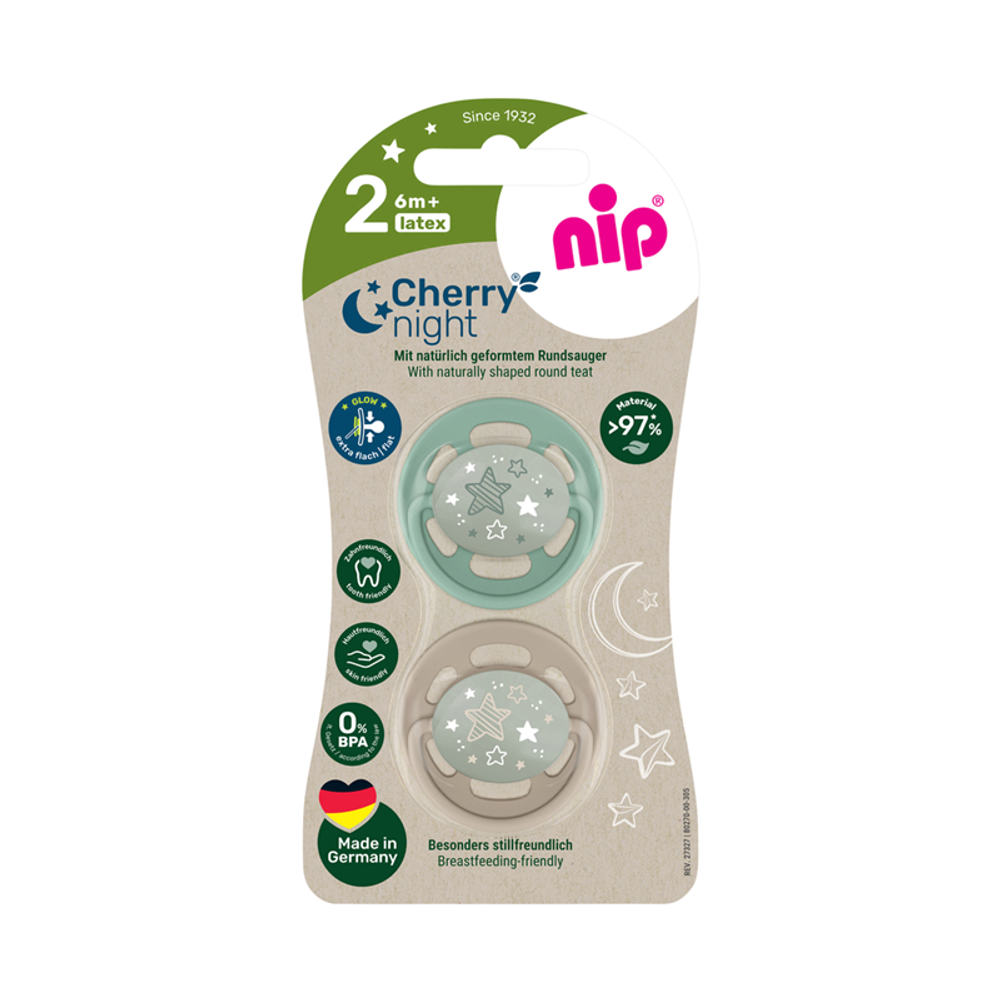 nip® Duda varalica Cherry Night 6m+ (veličina 2) - Latex, 2kom Mint/Bež slika 1
