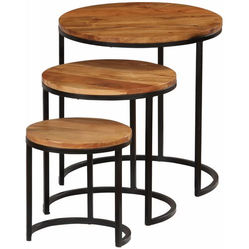 3-dijelni set stolića za kavu od masivnog bagremovog drva s obradom od šišama slika 33