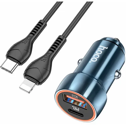 HOCO auto punjač Type C + USB QC3.0 Power Delivery 20W s kabelom za iPhone Lightning 8-pin Z46A safirno plavi slika 3