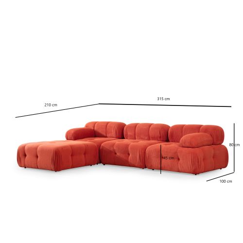 Atelier Del Sofa Doblo Trosed sa Pufnom (L1-O1-1R-Pouffe) - Crveni Ugao slika 7