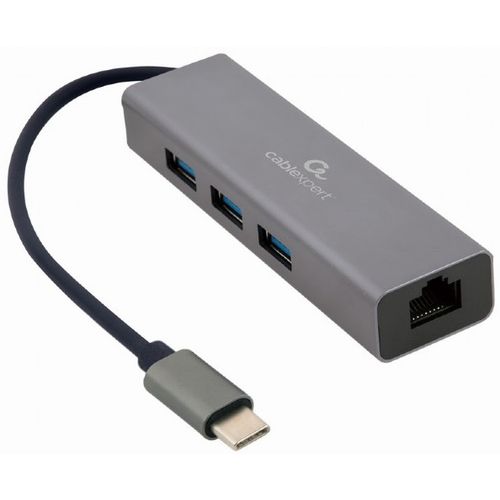 Gembird A-CMU3-LAN-01 USB-C Hub with Gigabit Ethernet, 3x USB3.1 Port, 1x 10/100/1000Mbps LAN port, Cable 0.17m slika 1