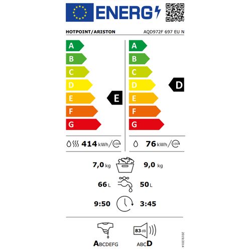 Hotpoint/Ariston AQD972F697EUN Mašina za pranje i sušenje veša, 9/7 kg, 1600 rpm, Dubina 61.6 cm slika 11