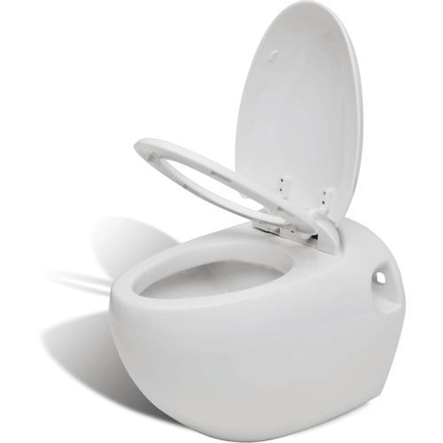 Zidna jajolika toaletna školjka s ugradbenim vodokotlićem bijela slika 43