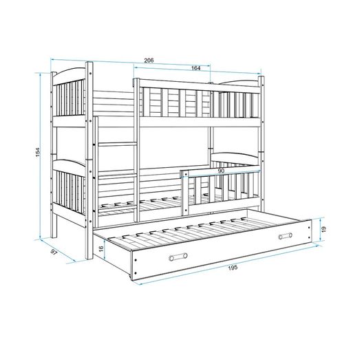 BMS Drveni dječji krevet na kat s ladicom Kubus, za 3 djeteta, pine 200x90 cm slika 2