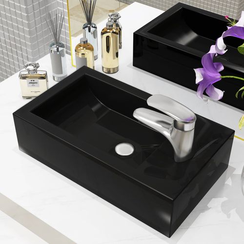 Umivaonik s otvorom pravokutni keramički crni 46x25,5x12 cm slika 35