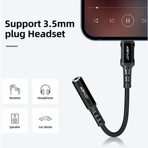 ACEFAST audio kabel za iPhone Lightning 8-pinski - Jack 3,5 mm (ženski) MFi aluminijska legura C1-05 18 cm crna slika 4