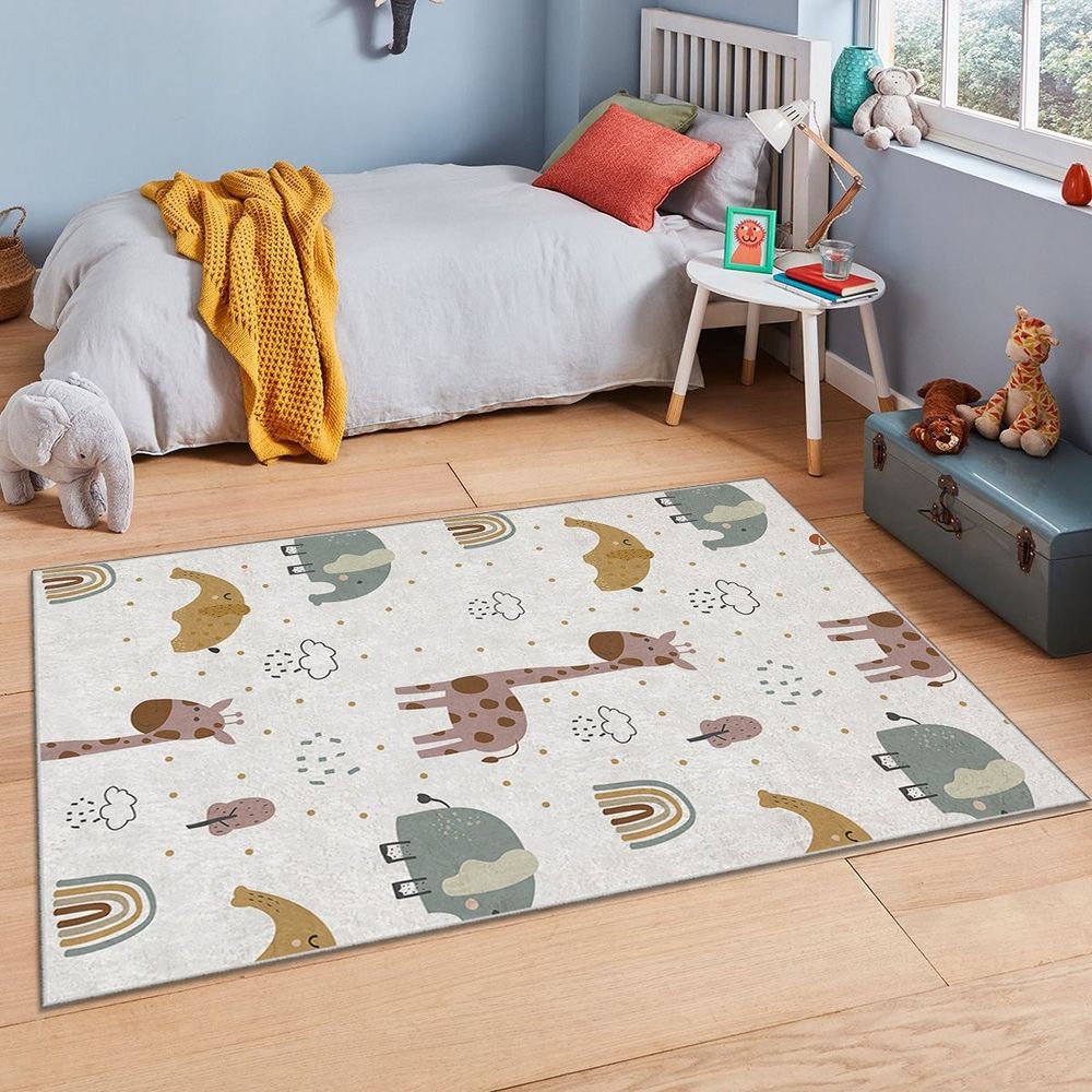 Tanki višebojni tepih sa digitalnim printom sa motivima životinja slona i žirafe HMI KDC-106 (160 x 230 cm) slika 2