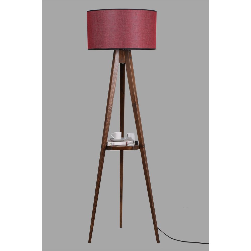 Tripod Ceviz Lambader Silindir Hasır Bordo Abajur slika 3