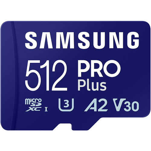 Samsung MB-MD512SA/EU MicroSD 512GB, PRO Plus, SDXC, UHS-I U3 V30 A2, Read up to 180MB/s, Write up to 130 MB/s, for 4K and FullHD video recording, w/SD adapter slika 1