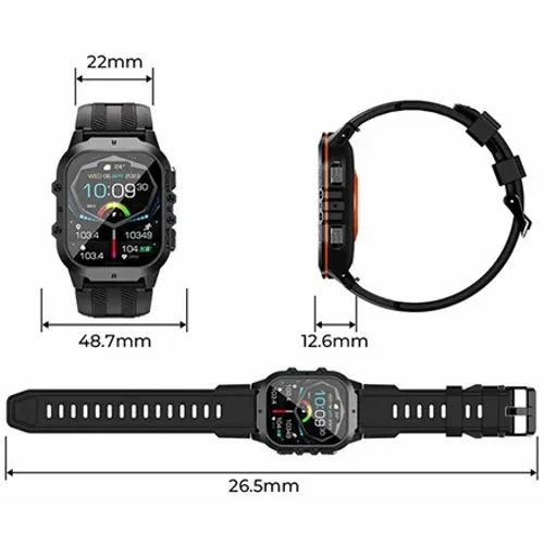 Oukitel BT20 Smart Watch Sport Rugged 350mAh/Heart rate/SpO2/Accelerometer/crno narandasti slika 7