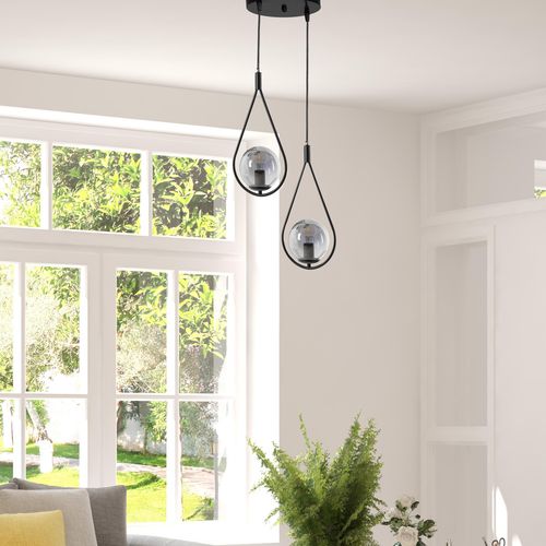 Damla 2 Li Tepsili Füme Camlı Siyah Sarkıt Black Chandelier slika 1