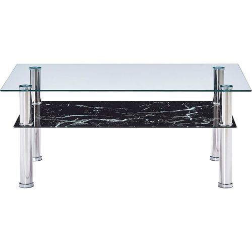 280099 Coffee Table with Marble Look Black 100x60x42 cm Tempered Glass slika 2