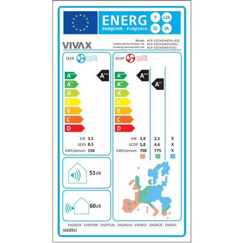 Vivax ACP-12CH35AEVIs R32 klima uređaj INVERTER, split zidna, 12000 BTU, WiFi ready, do -25C, dodatni grejači na spoljašnjoj jedinici, ogledalo siva slika 5