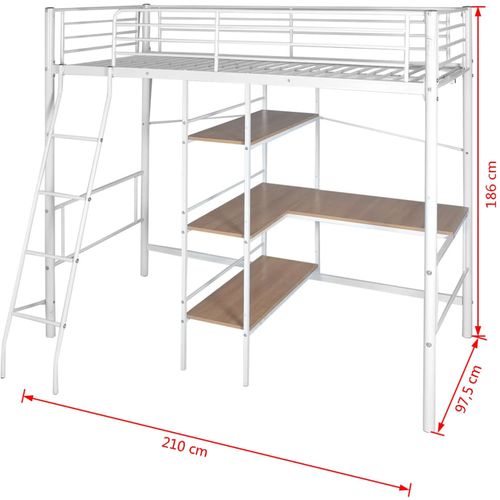 Visoki krevet sa stolom metalni bijela i smeđa boja 90x200 cm slika 8