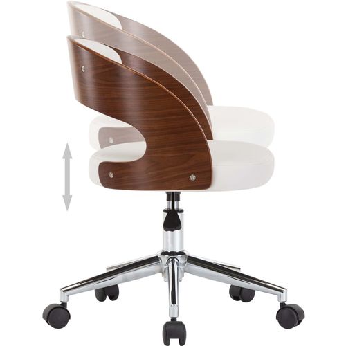 Okretna uredska stolica od savijenog drva i umjetne kože bijela slika 6