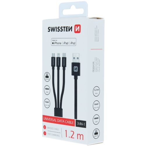 SWISSTEN kabel 3u1 microUSB/USB-C/LIGHTNING (MFi), platneni, licencirani slika 3