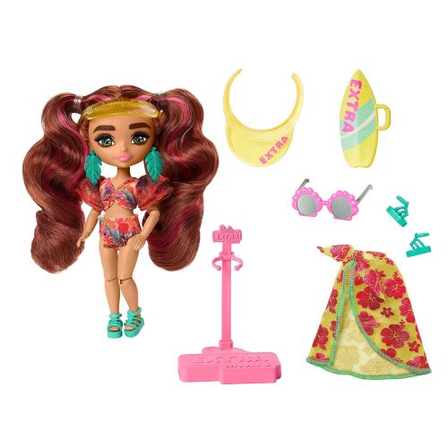 Lutka Barbie Extra Fly Minis - Plažni set sa smešnom kosom slika 2