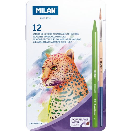 Set crtaći MILAN Todocolor met.kut: 12 bezdrv akvarel bojica+kist slika 1