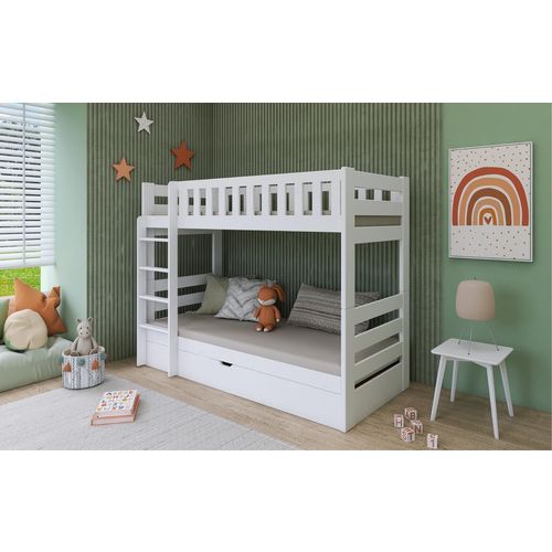 Drveni Dečiji Krevet Na Sprat Focus Sa Fiokom - Beli - 180*80 Cm slika 1