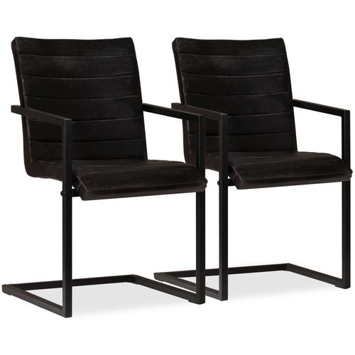 Blagovaonske stolice od prave kože 2 kom antracit slika 17