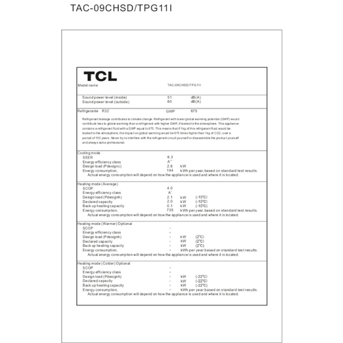 TCL klima uređaj Ocarina Ultra Inverter 2,6kW - TAC-09CHSD/TPG11I slika 5