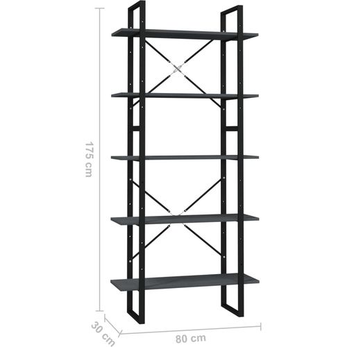 Ormarić za knjige s 5 razina sivi 80 x 30 x 175 cm od borovine slika 5