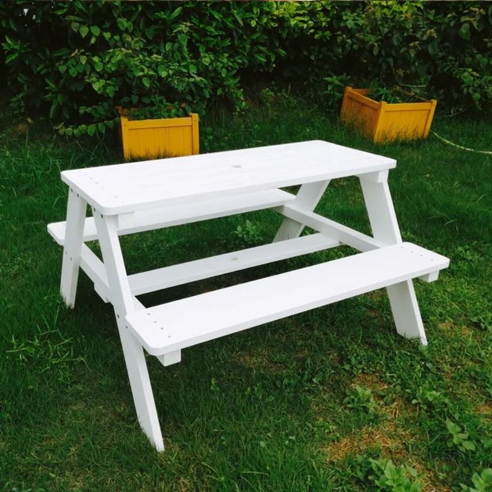 Kinder Home Drveni mini piknik sto sa klupama i suncobranom slika 9