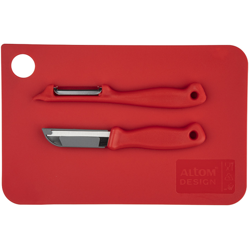 Altom Design set daska za rezanje + nož + strugač, 24 cm, crveni slika 1