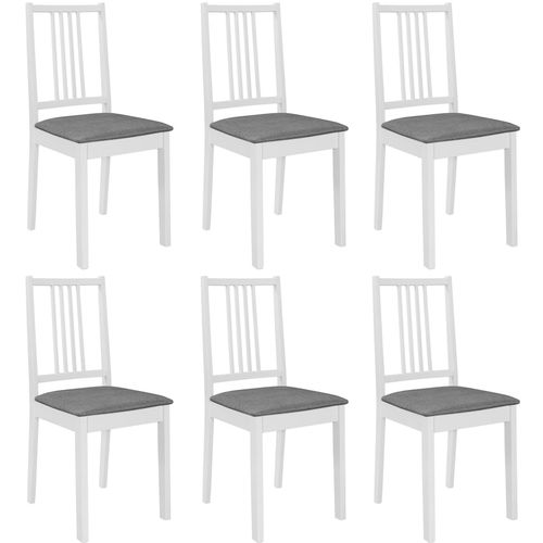 Blagovaonske stolice od masivnog drva s jastucima 6 kom bijele slika 1