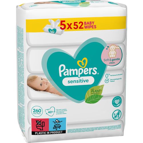 Pampers vlažne maramice Sensitive 5x52 komada slika 3