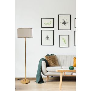 Mercan Gold Lambader Silindir Finli Krem Erkametli Gold Floor Lamp