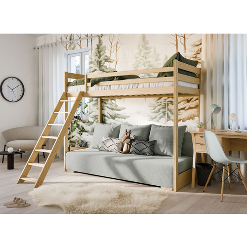 Drveni dječji krevet na kat Sofino na razvlačenje - svijetlo drvo - 90x200/140x200 cm slika 1