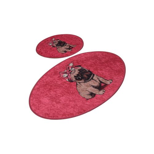 Pink Pug Multicolor Bathmat Set (2 Pieces) slika 2