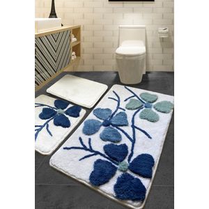 Kırçiçeği - Blue Multicolor Bathmat Set (3 Pieces)