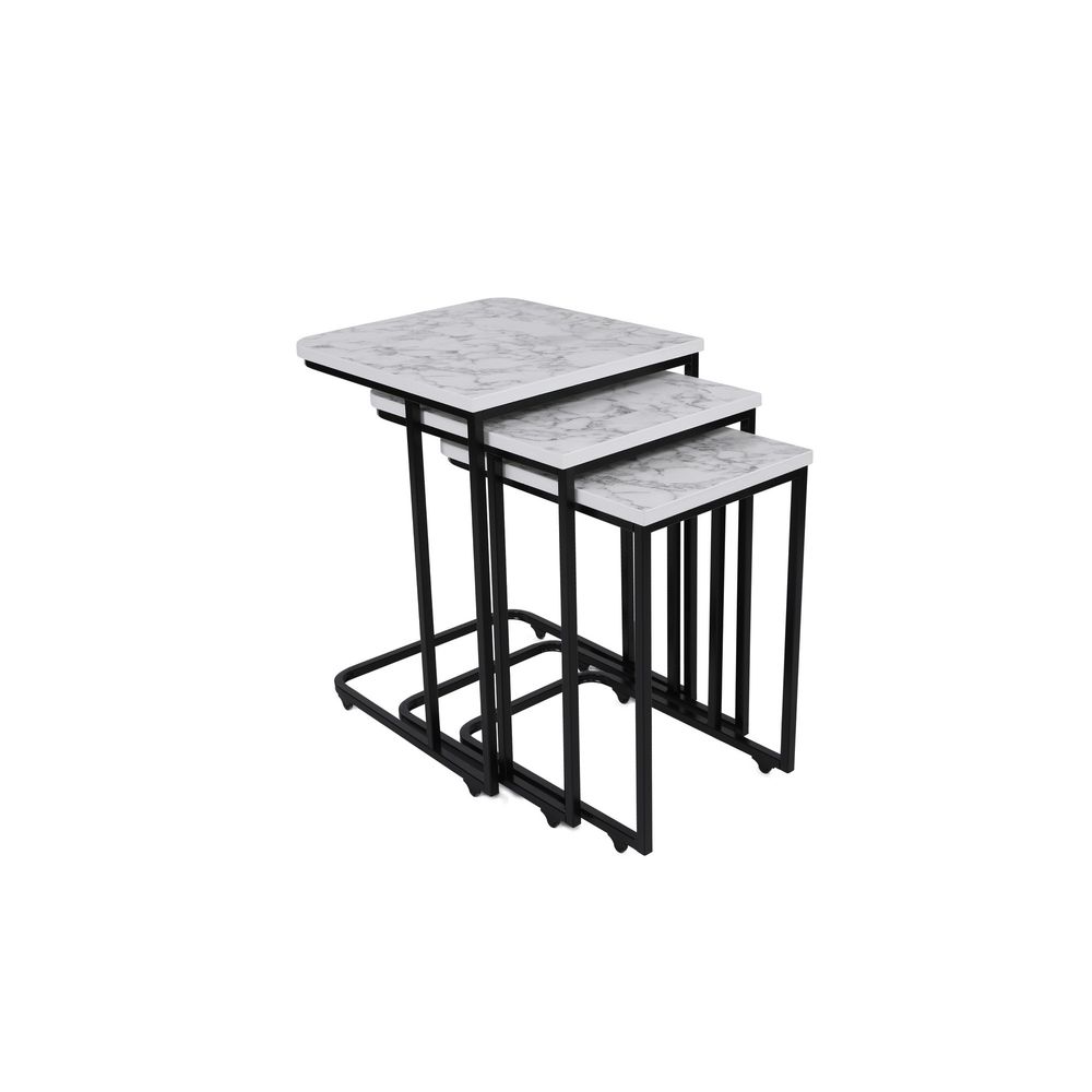 Ce Metal Zigon - 9404 Bijelo-Crni Set od 3 Stolića slika 3