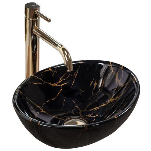 NADGRADNI UMIVAONIK REA SOFIA MINI BLACK MARBLE SHINY slika 1