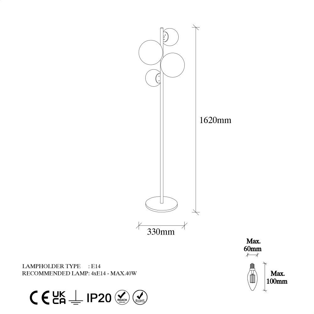 Fazli - 10521 Crna i Bijela Podna Lampa slika 7