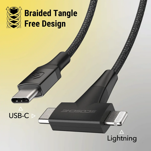 SCOSCHE, Strikeline 2-u-1 USB-C®/Lightning® kabel, 1.2m, crni slika 6