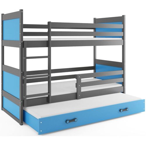 Drveni dečiji krevet na sprat Rico sa tri kreveta - sivo - plavi - 190x80 cm slika 2