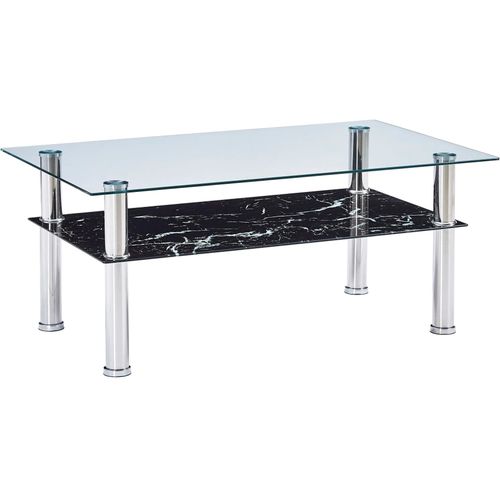 280099 Coffee Table with Marble Look Black 100x60x42 cm Tempered Glass slika 1