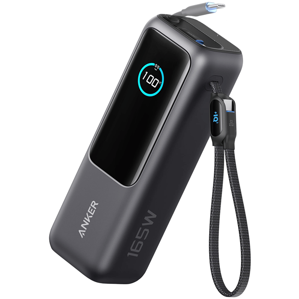 Anker Power Bank (25K, 165W, Built-In USB-C and Retractable Cable), Crni slika 1