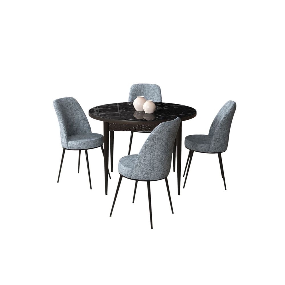 Set Trpezarijskog Stola i Stolica - Tor Crni Mramor (5 Komada) Siva/Crna slika 2